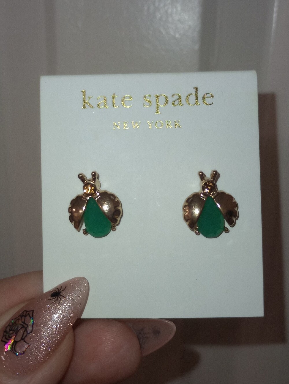 kate spade gold and green ladybug stud earrings
